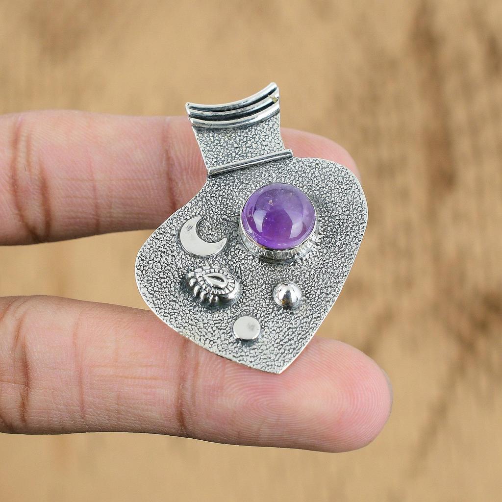 Natural African Amethyst Gemstone Pendant 925 Sterling Silver Indian Jewelry