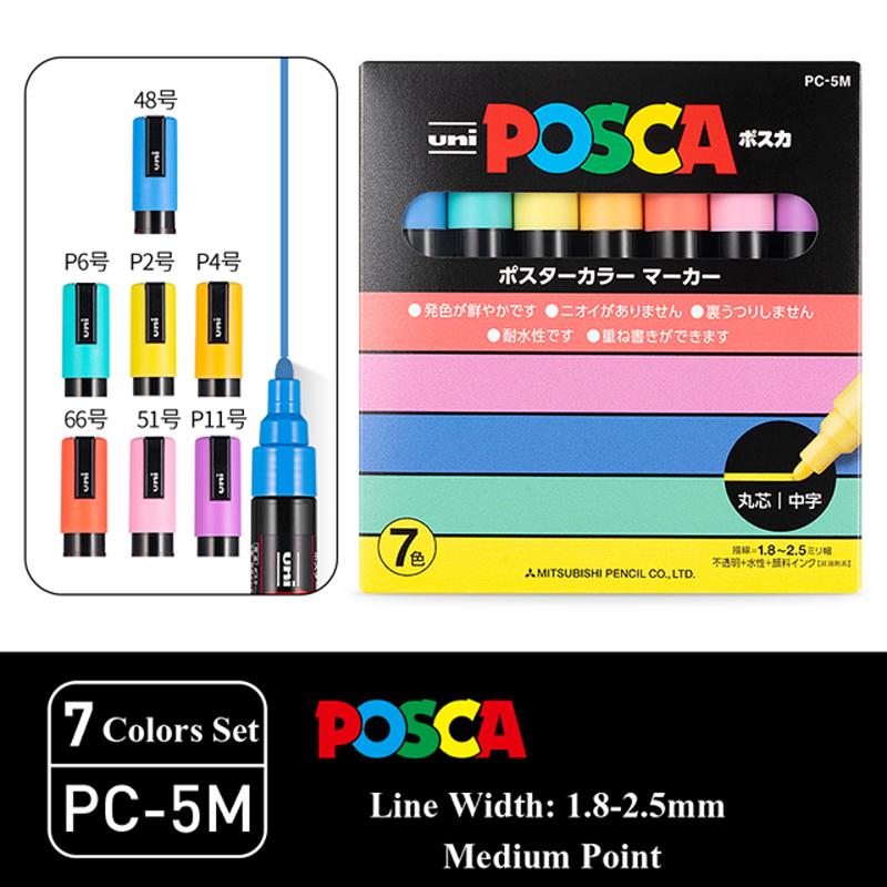 Japan Uni POSCA Markers Set Water-Based Acrylic Paint Pen Rock Painting PC-1M PC-3M PC-5M PC-8K PC-17K Full Colors Range Drawing