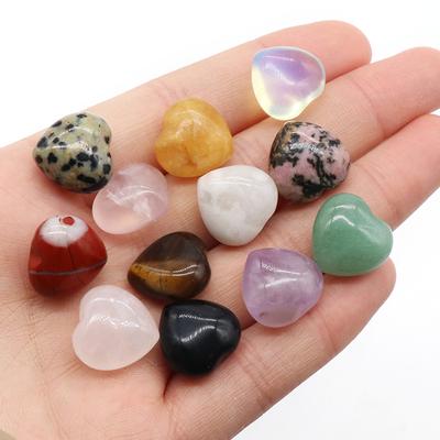 2Pcs Mini Energy Natural Stone Heart Ornament Decoration, Reiki Healing Crystal Agate Sodalite Amethyst Jade Gemstone Home Decor Jewelry Gifts 15mm