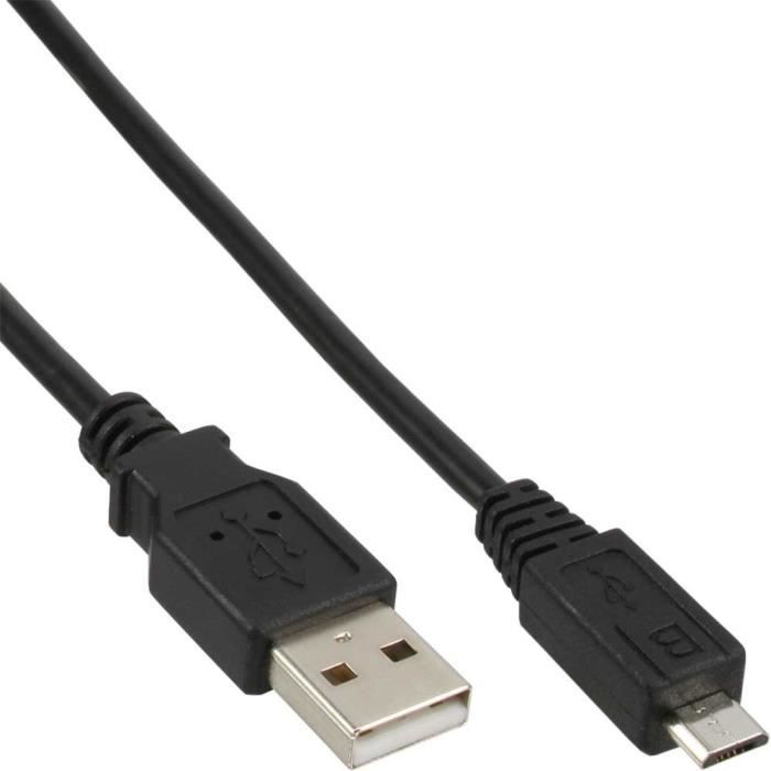Câble Micro-USB 2.0 - InLine® - USB-A Mâle / Micro-B Mâle - 5m - Noir - Compatible USB 2.0