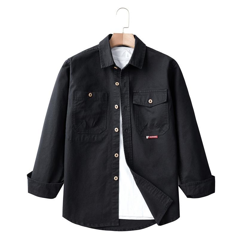 Pure Cotton Long-sleeved Shirt Men's Spring and Autumn Loose Large Size Multi-pocket Lapel Jacket Business Casual Work Shirt
