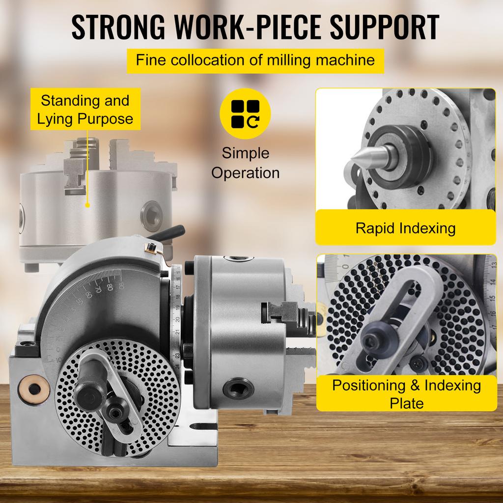 SucceBuy Dividing Head Precision Semi Universal BS-0 5" / 4" 3-Jaw Indexing Head Tailstock & Chuck for Drilling Milling Grinding