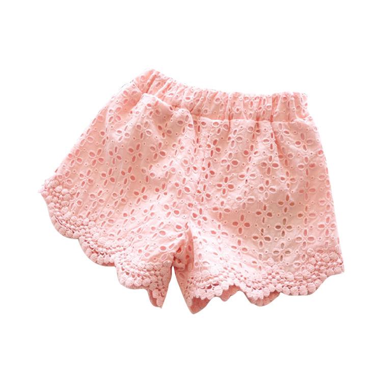 

2025 Summer Korean Girls Lace Shorts: Stylish Hollow Design for Children, Perfect for Beach and Everyday Wear 150cm