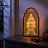 Lighted Wall Decor Light Up Ghost Mirror, Arched Wooden Frame Ghost/Grim Reaper Halloween Creepy Desktop Mirror Soft Ambient Decorative for