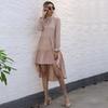YYFS Women's Fashion Spring Fall Solid Color Print Long Sleeve Half Turtleneck Middle Waistline Casual Dresses