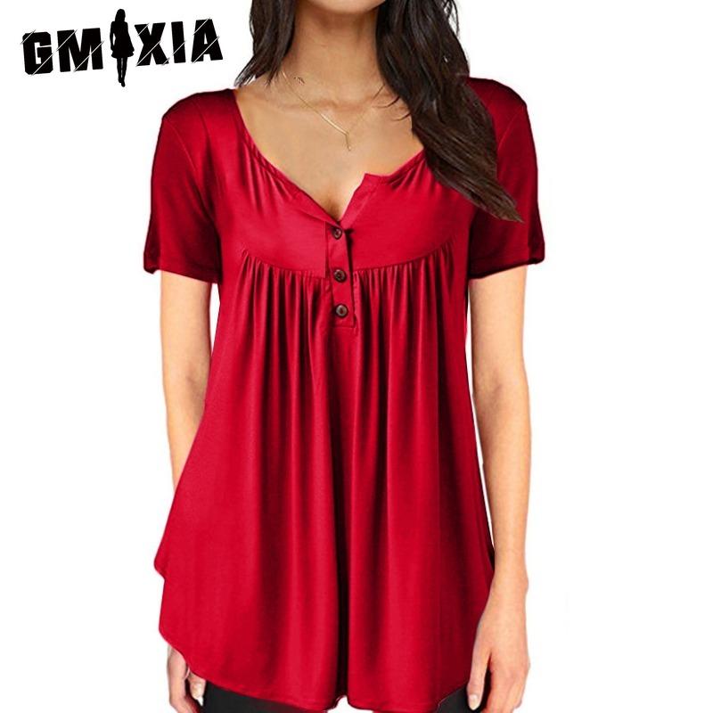 GMXIA Modische, lässige, einfarbige, kurzärmlige Blusen und Hemden für Damen