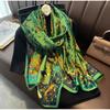 1 Pcs 90X180 Retro Chinese-style Green Animal, Crane and Flower Long Scarf, Paired with an Air-conditioned Shawl for Women