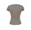 T-shirt rayé élastique à col en V et manches courtes pour femme - Style Fille Américaine Épicée - Haut de base moulant