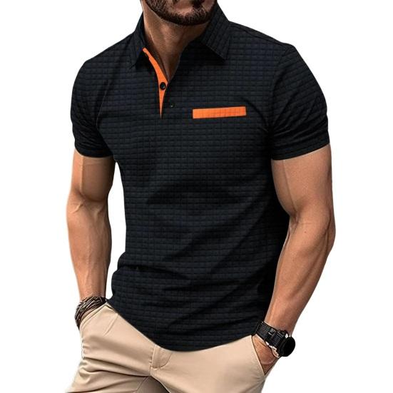 Erkekler Yaz Gömlek Kısa Kollu Slim Fit Düz Renk Düğmesi Turn-down Yaka Ekose Doku Yumuşak Nefes Kazak Rahat İş Üst