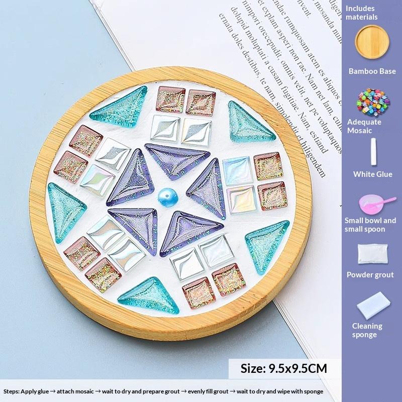 Square Round Diy Mosaic Cup Mat Mosaic Glass Handicraft Handmade Coaster Handmake Accessories Bamboo Pad Early Education