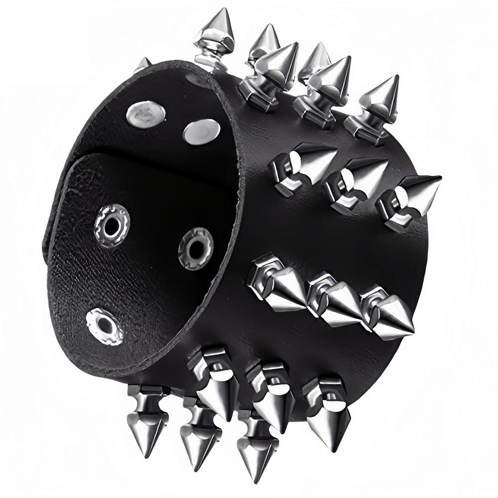 Punk Hip-Hop Fashion Bracelet And Wristband Set, Gothic Clothing Accessories For Men And Women, Rock Pu Leather Bracelet