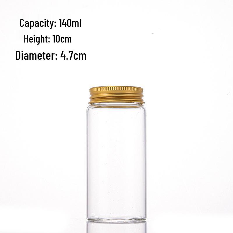 Transparent Moisture-Proof Glass Bottle with Gold Aluminum Screw Cap for Cordyceps & Saffron.