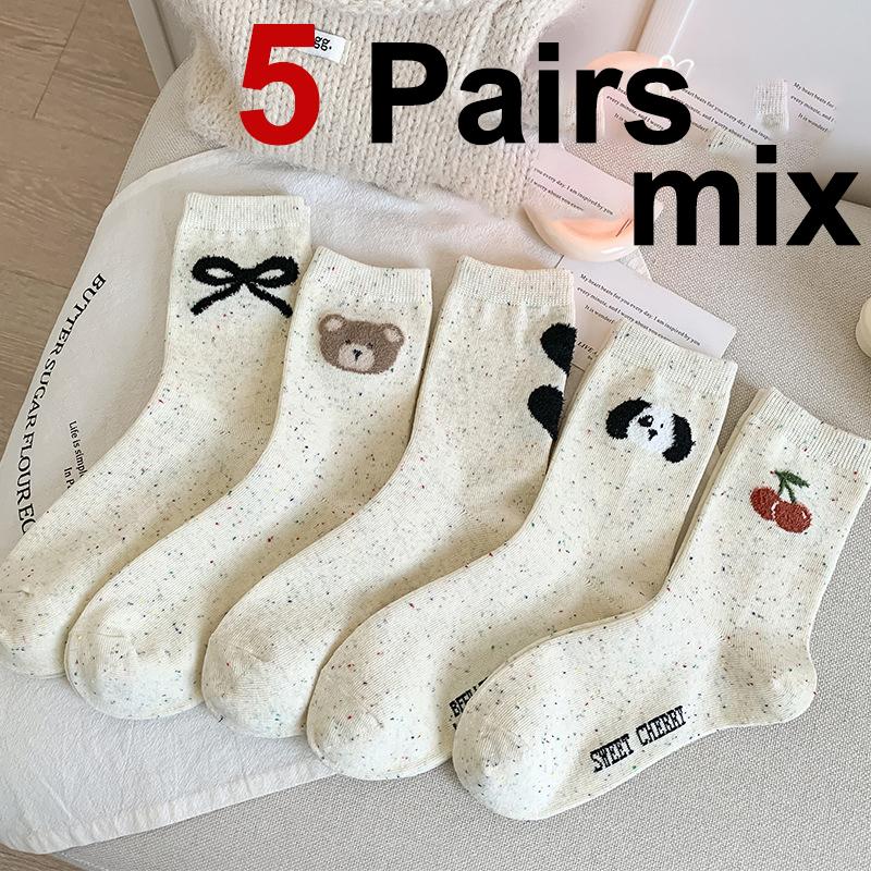 

5/10 пар женских носков средней длины с рисунком из мультфильмов, модные мягкие, удобные, впитывающие пот, дышащие, повседневные носки с принтом в горошек One Size