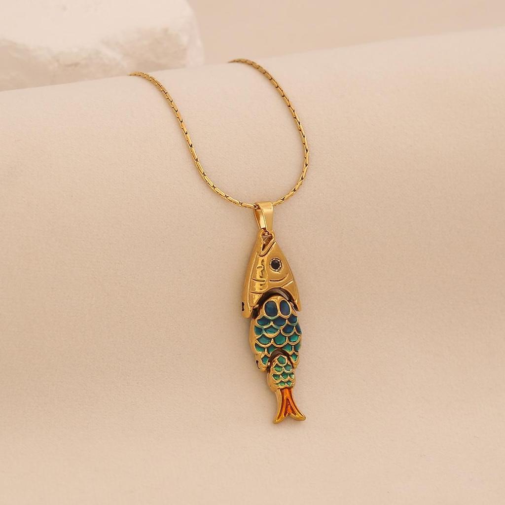 3D Vivid Carp Tropical Fish Pendant Necklace Colorful Stainless Steel Chain