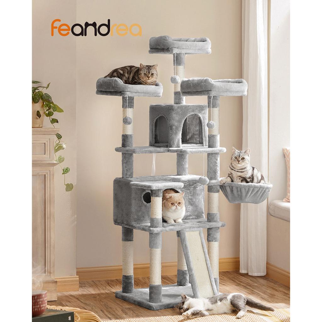 FEANDREA Cat Tree, XXL Cat Condo 172 cm, Light Grey