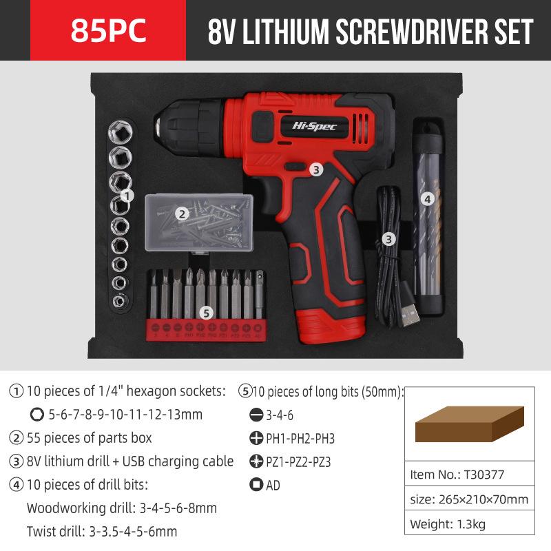 Rechargeable 8V Lithium Electric Handheld Drill Set for Home Repair