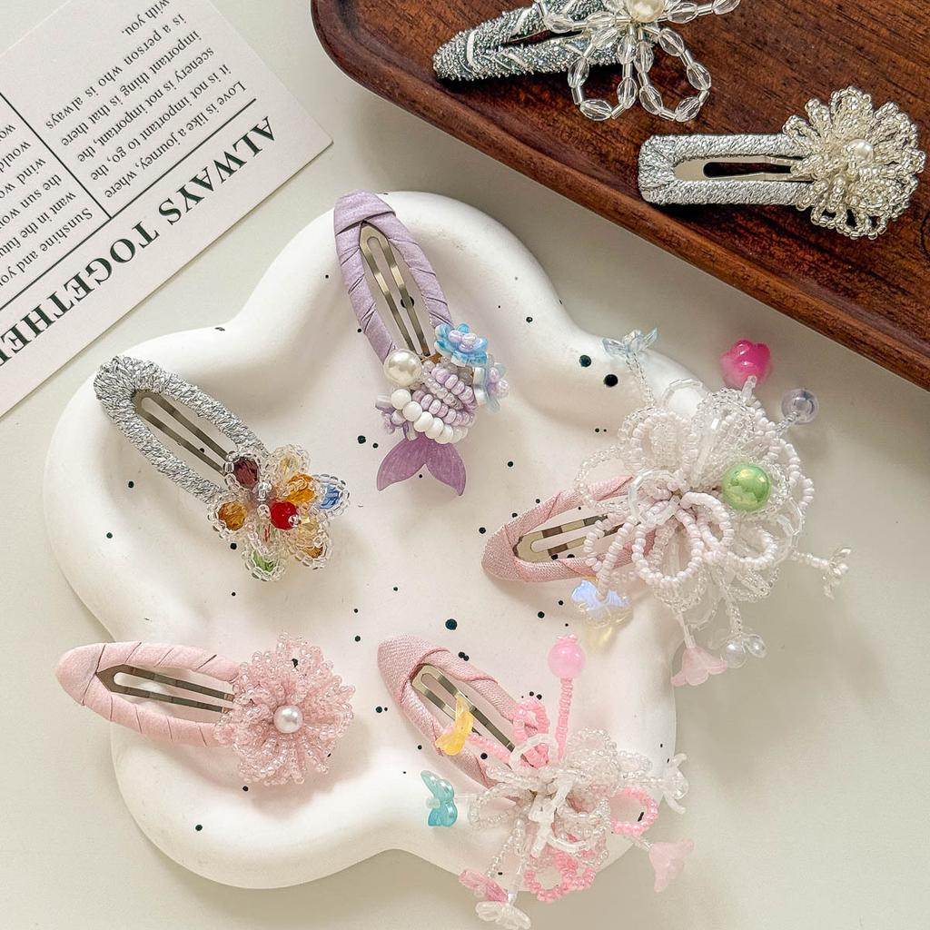 Korean Beaded Tassel Flower Hairpin Pearl BB Clip Bangs Side Clip Hairpin Hair Clip Kids Headwear Sweet Girl Hair Accessories
