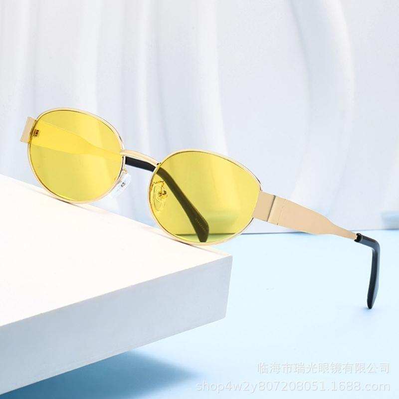 Ovals Metal Frame Sunglasses Unisex Sunglasses Cats Eye Shape Sunglasses for Men and Women