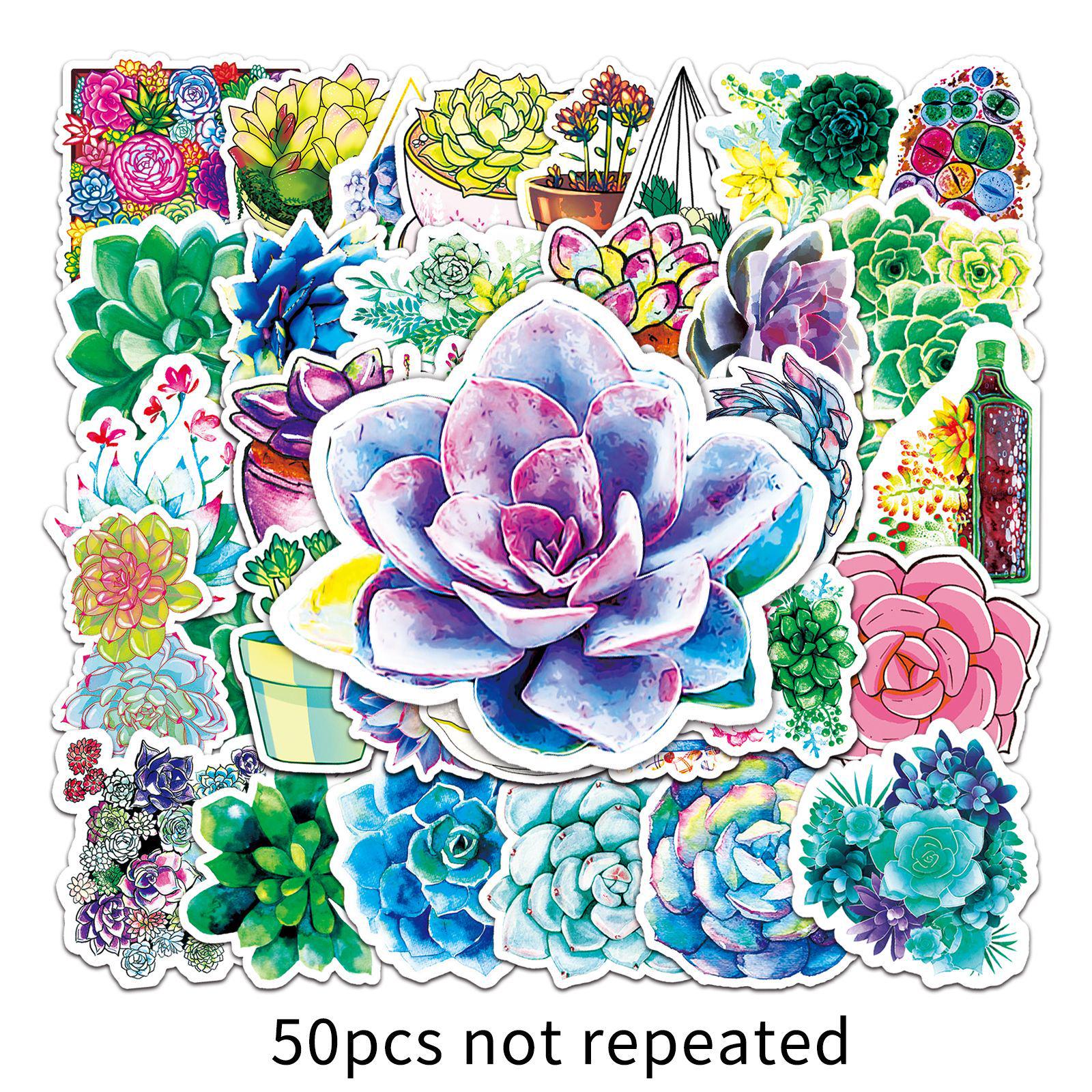 50 Sheets Succulent Cartoon Graffiti Stickers: Creative Green Plant Notebook & Phone Decor
