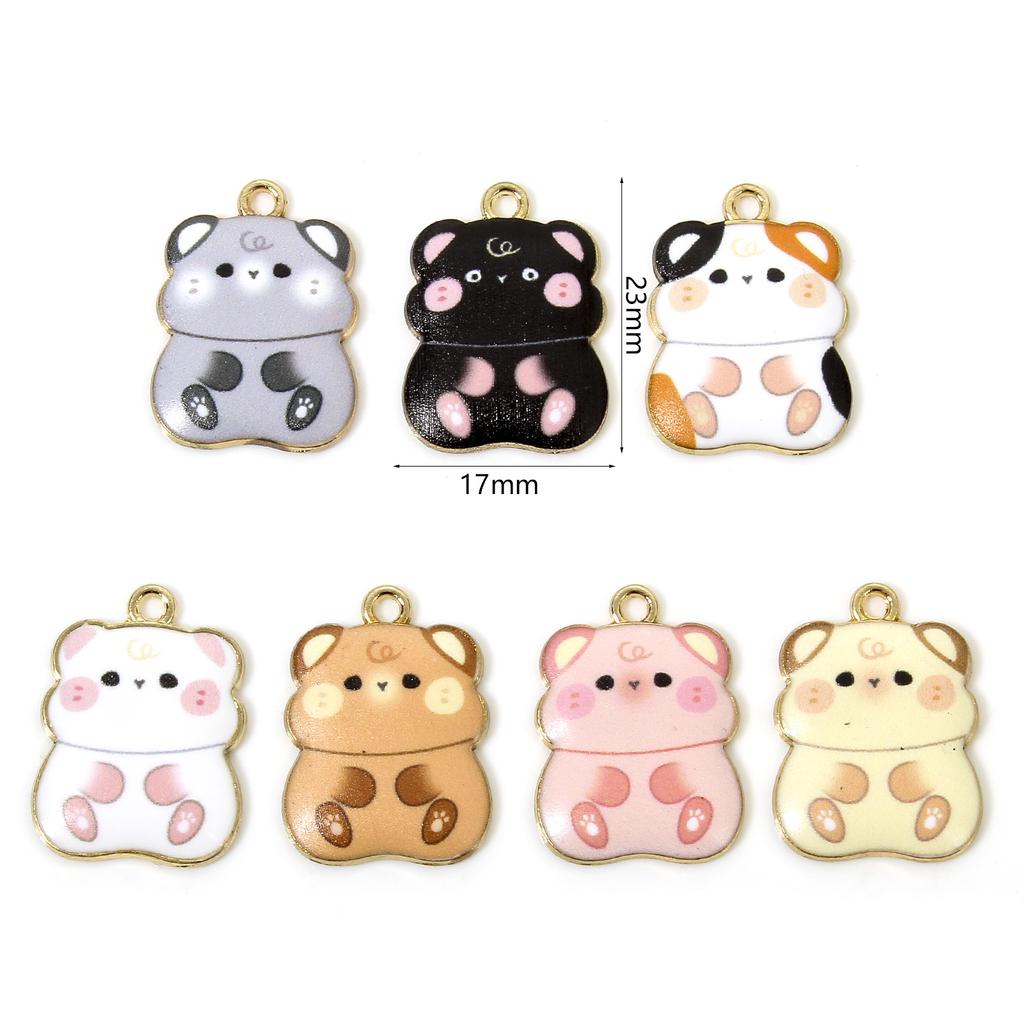 10 PCs Multicolor Hamster Cat Enamel Charms Zinc Based Alloy Gold Plated Pendants for DIY Jewelry Making 23mm X 17mm