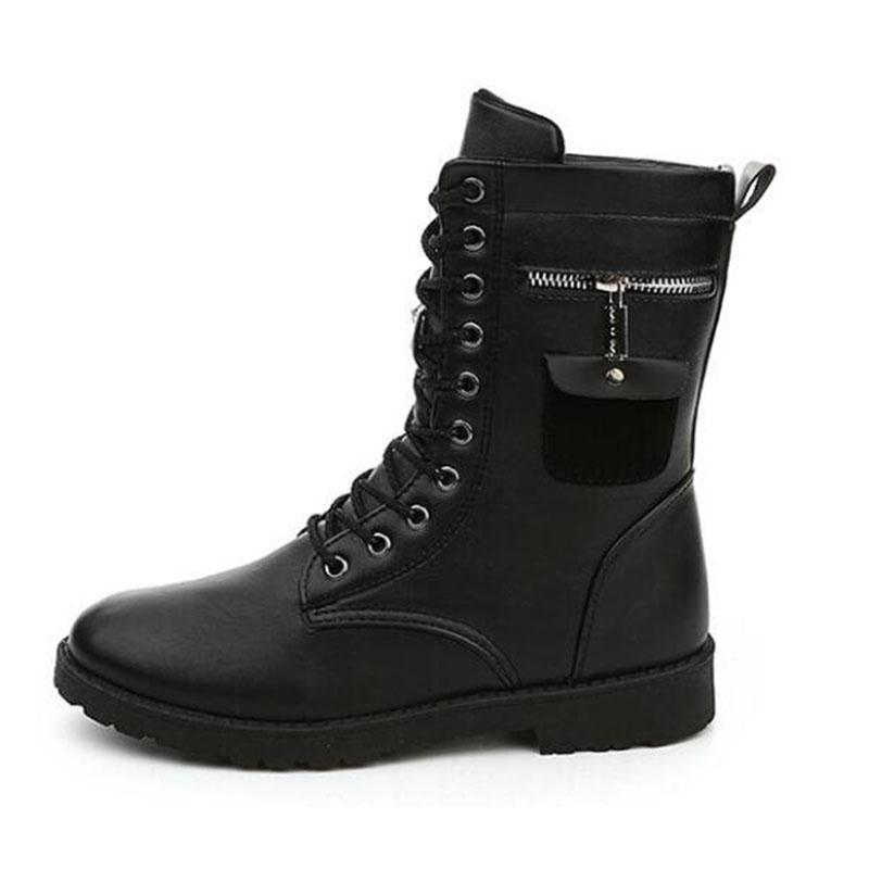 

Зимне-осенние мужские ботинки из искусственной кожи, модная мужская обувь до середины икры, армейские ботинки на шнуровке 40 чёрный