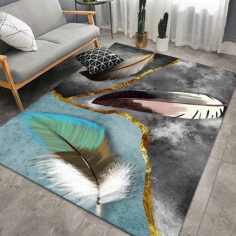 Household Sofa Floor Mat Feather Print Carpet Nordic Living Room Bedroom Geometric Rectangular Tea Table Floor Mat