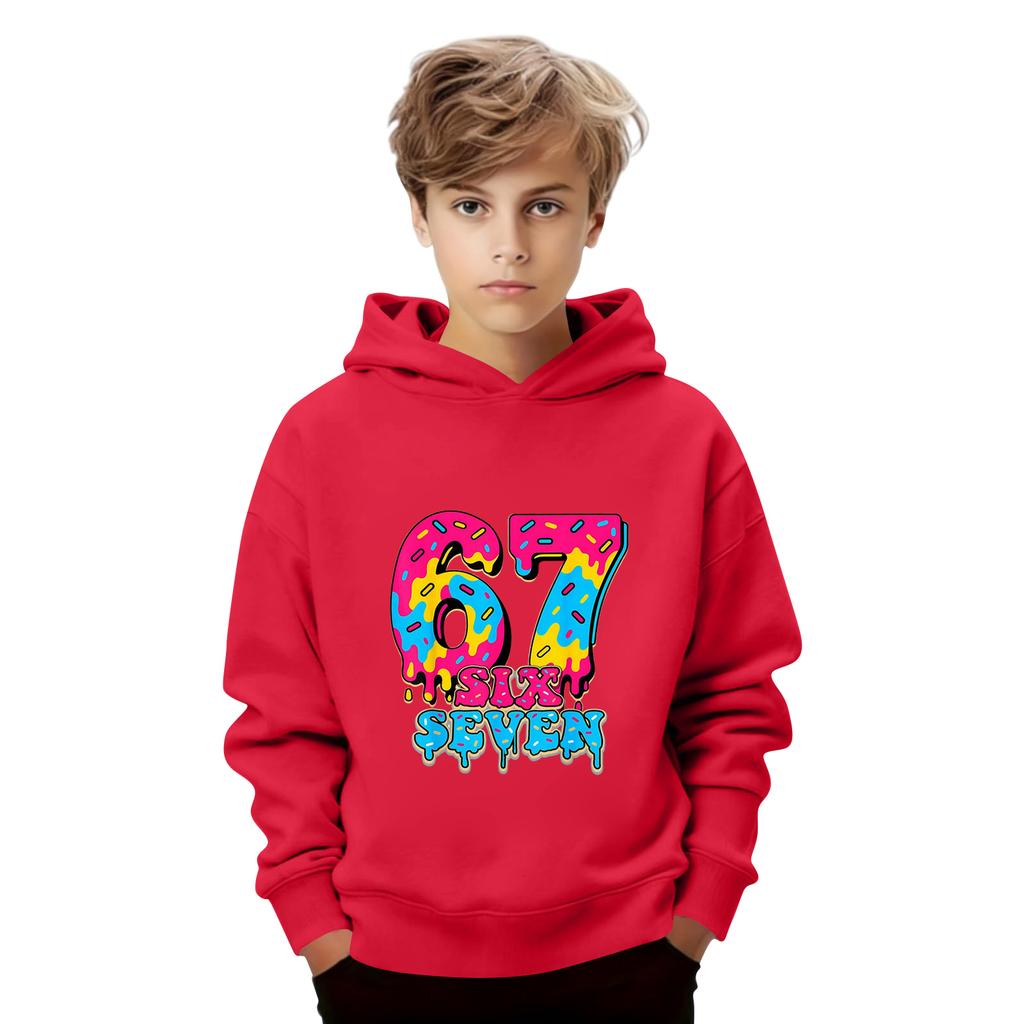 Kids' Long Sleeve Loose Pullover Letter Print Drawstring Hooded Sweatshirt