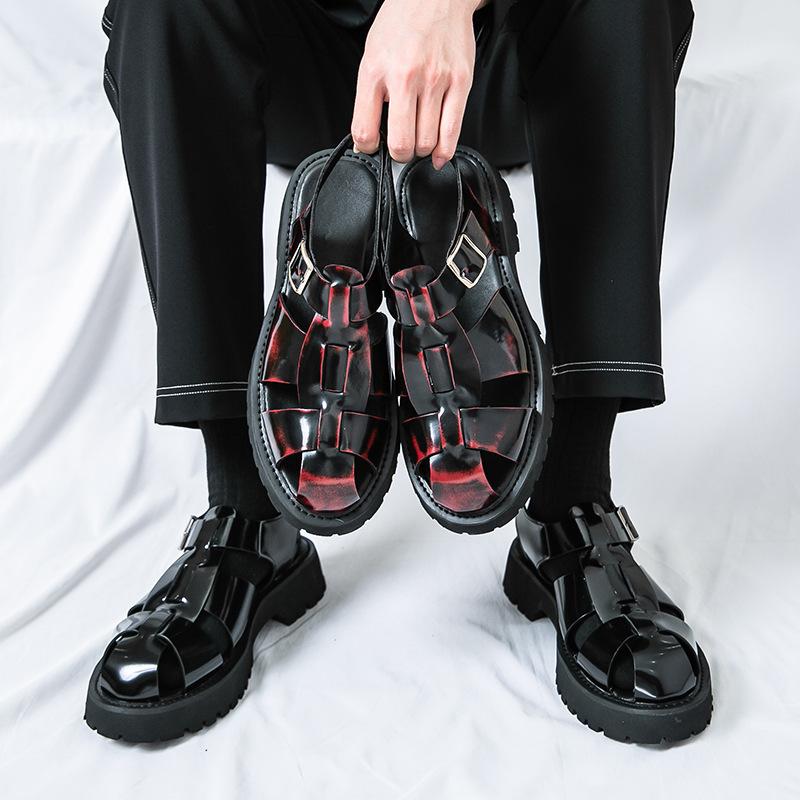2025 Roman sandals men's summer thick-soled glossy business casual shoes wear cool leather shoes foreign trade large size men's shoes