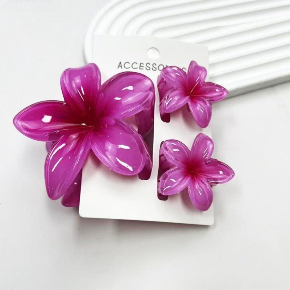 3Pcs/Set Hawaiian Flower Colroful Gradient Hair Claws Ponytail Cip Plumeria Flower Shark Clip Barrettes Hairpins For Women Girl