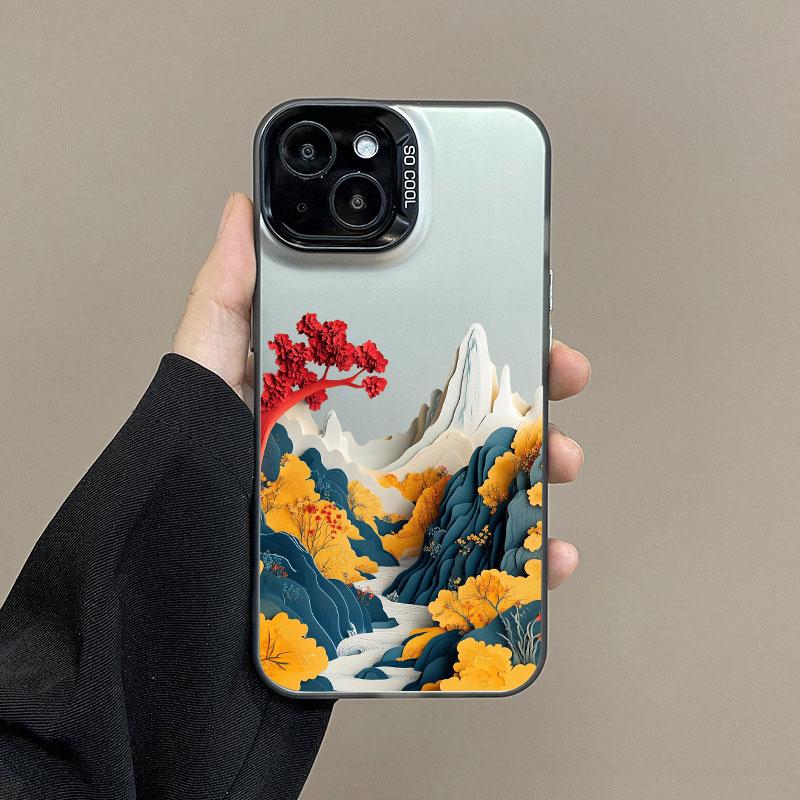 Mountains and Rivers Laser Phone Case For IPhone 14 15 Pro Max Plus 11 12 13 Mini Pro Max 16 Pro Max Shockproof Back Cover Funda