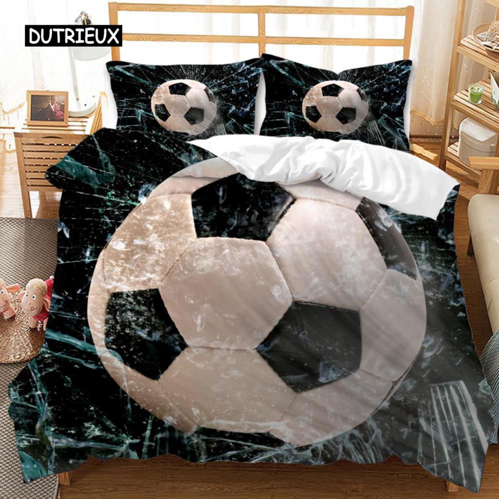 3D Football Duvet Cover Double King Queen Bedding Set 2/3pcs Quilt Cover with Zipper Closure King Size Polyester Comforter Cover