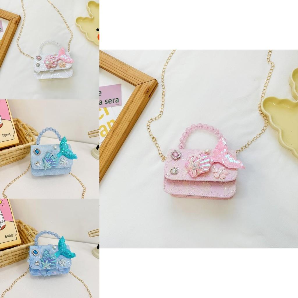 Adorable Mermaid Pearl Handbag 2024 Summer Lightweight Pu Bag For Kids Daily Use