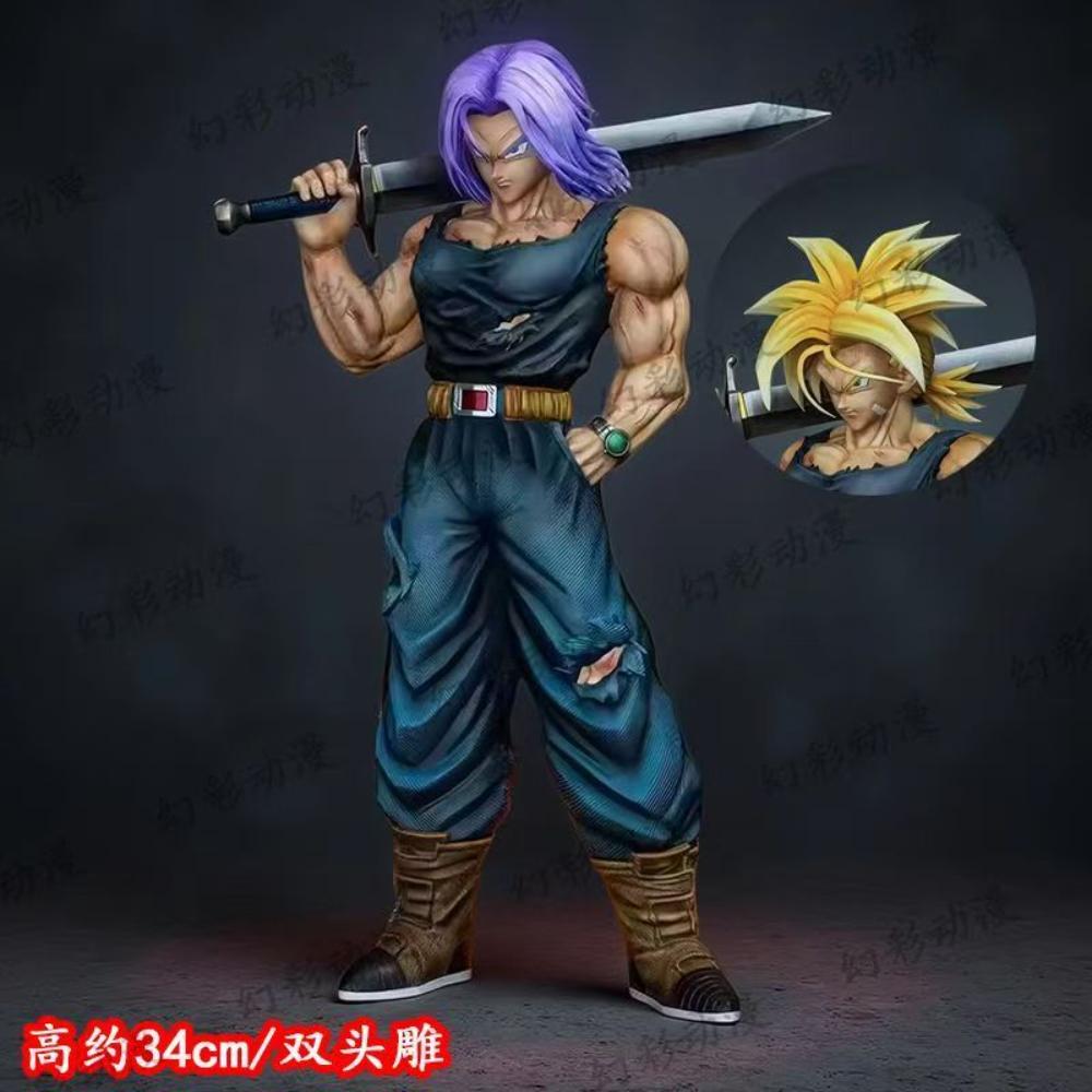JJ Studio Trunks Figure Dragon Ball Z Sword Style Interchangeable Two Heads PVC 34cm/13.39Inch Anime Collectible Model Gift Deco