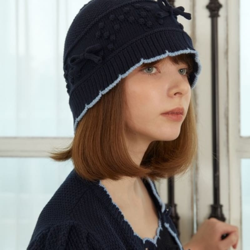 SOCKS APPEAL Ribbon Embossing Cotton Bucket Hat Navy