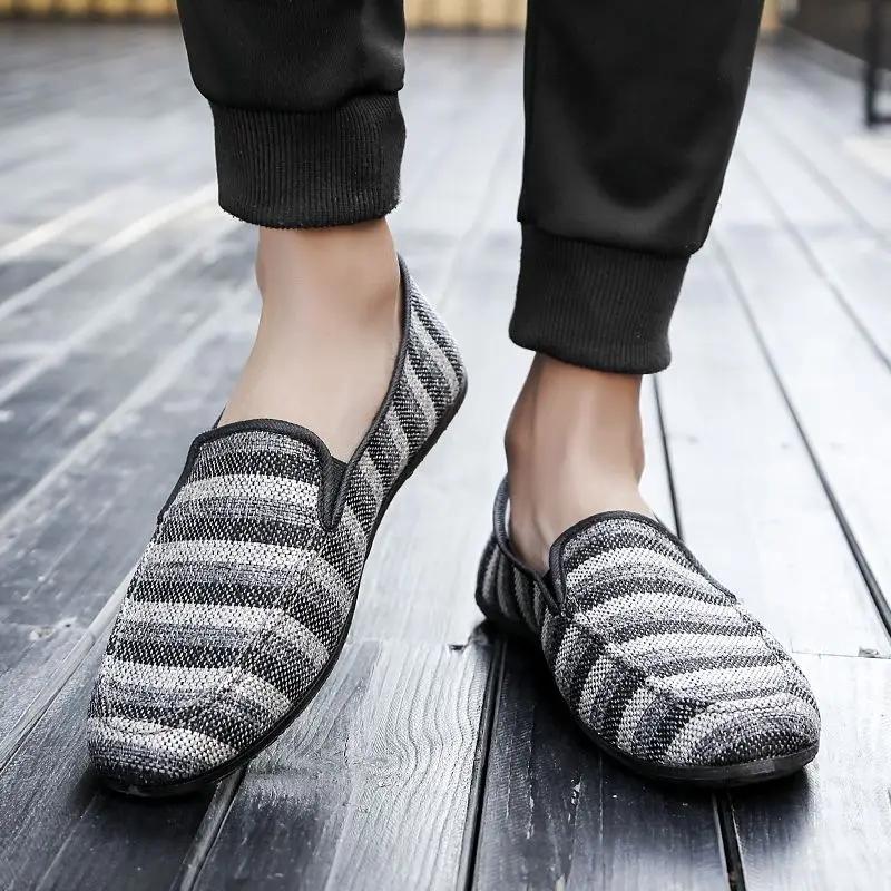 Fashion Sneakers Canvas Stripe Slip-on Flat Male Shoe Summer Classic Original Fashion 2025 Retro Designer Luxury Sale Men's Casual Shoes