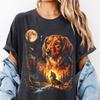 Dackel heult den Mond an T-Shirt. Retro Vintage Langhaariger Dackel T-Shirt. Übergroßes gewaschenes Waldnacht Grafik-T-Shirt Geschenk