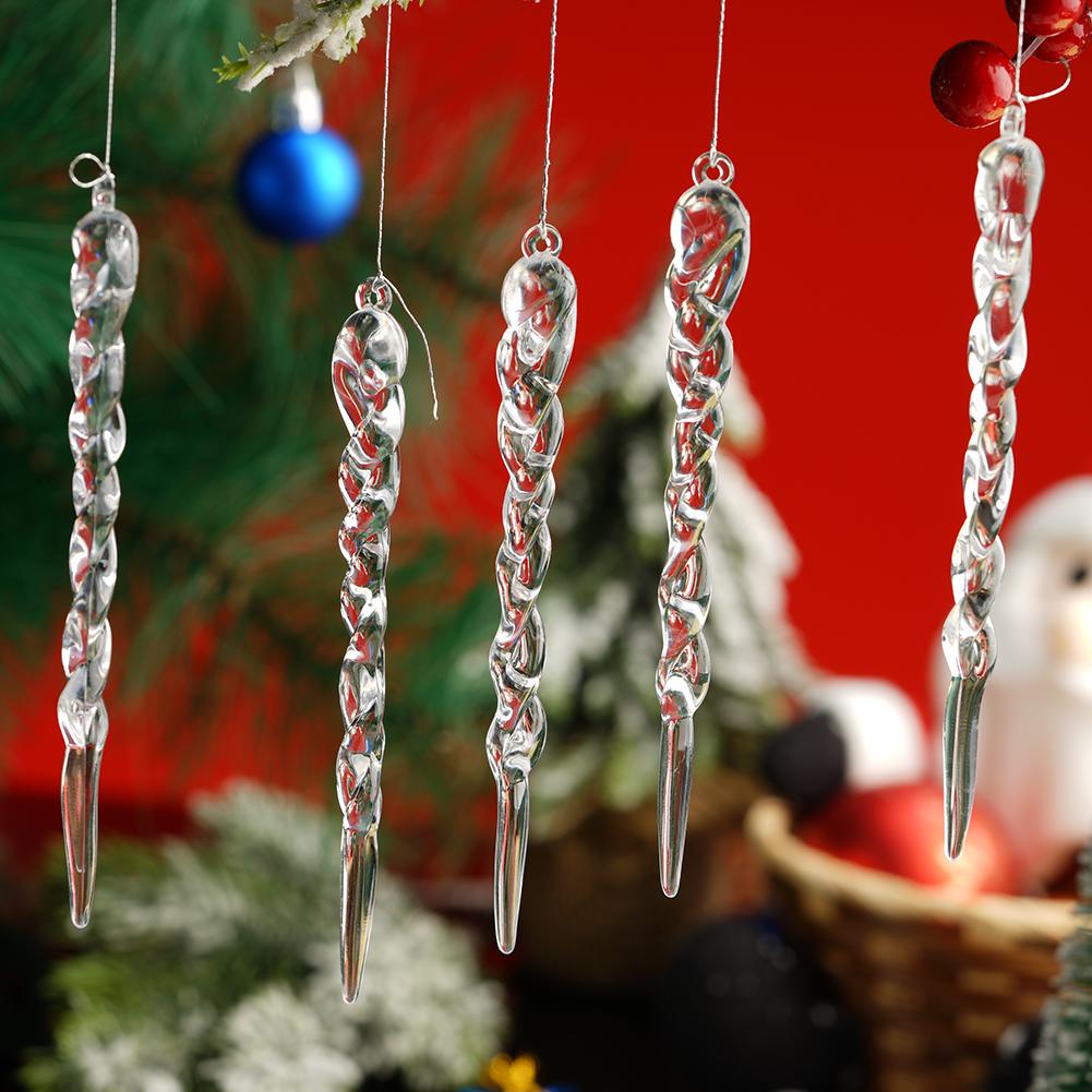 12Pcs/Pack Christmas Simulation Icicle Pendant Ornament 13cm Acrylic Clear Xmas Tree Fake Icicle Hanging Xmas Party Decorations