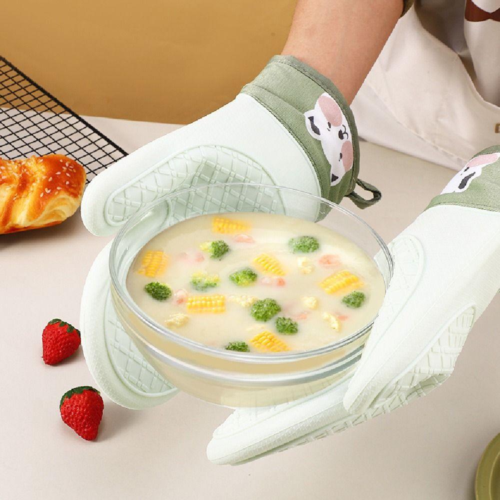 2 Stück verdickte Silikon-Isolierhandschuhe hitzebeständig Cartoon-Bär Ofenhandschuhe niedlich wasserdicht Hochtemperaturhandschuhe