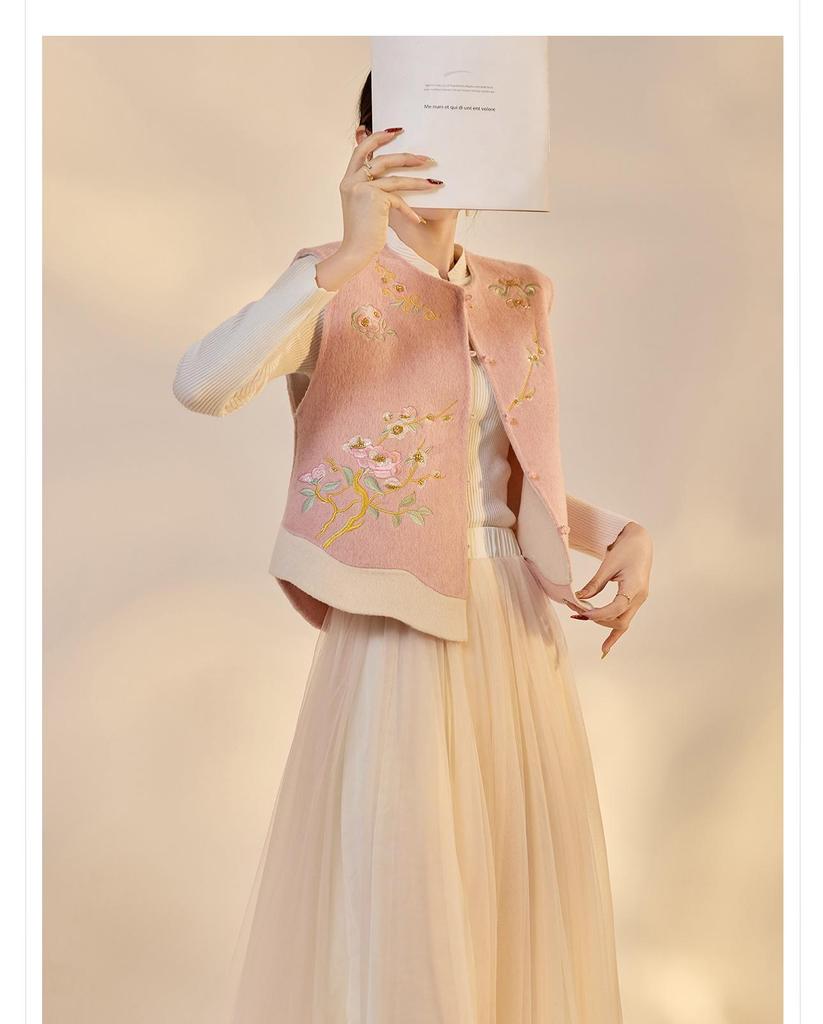 Winter 2026 Chinese Embroidery Lace-up Wool Coat & Vest Set