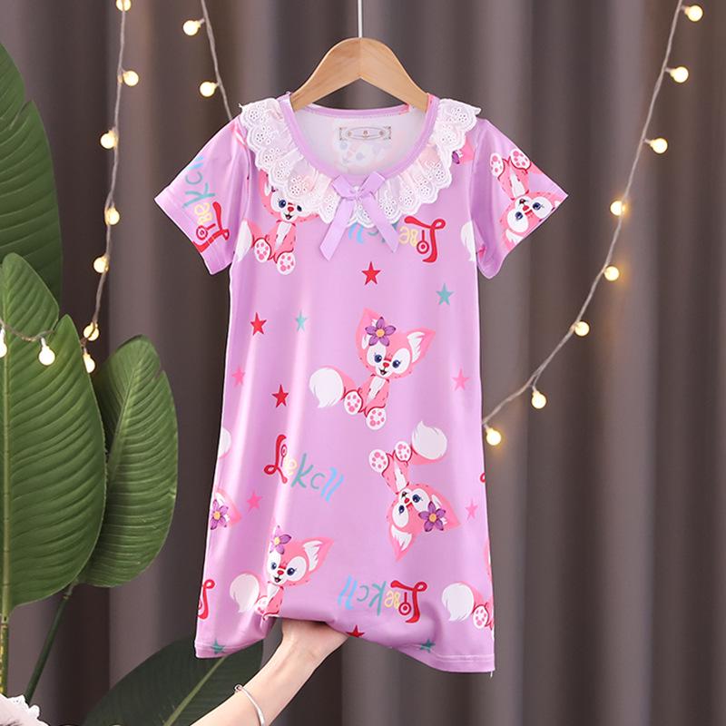 Girls' Summer Princess Lace Pajamas - Frozen Cartoon Nightgown with Short Sleeves KPOP Style Homewear