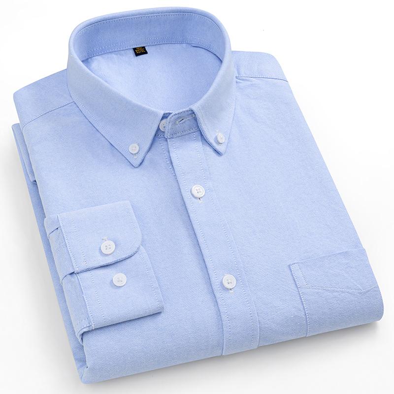 8XL 100% Cotton Oxford Striped Plaid Longsleeve Shirt for Men Dress Shirts High Quality Pure Color Business Button Up Shirt