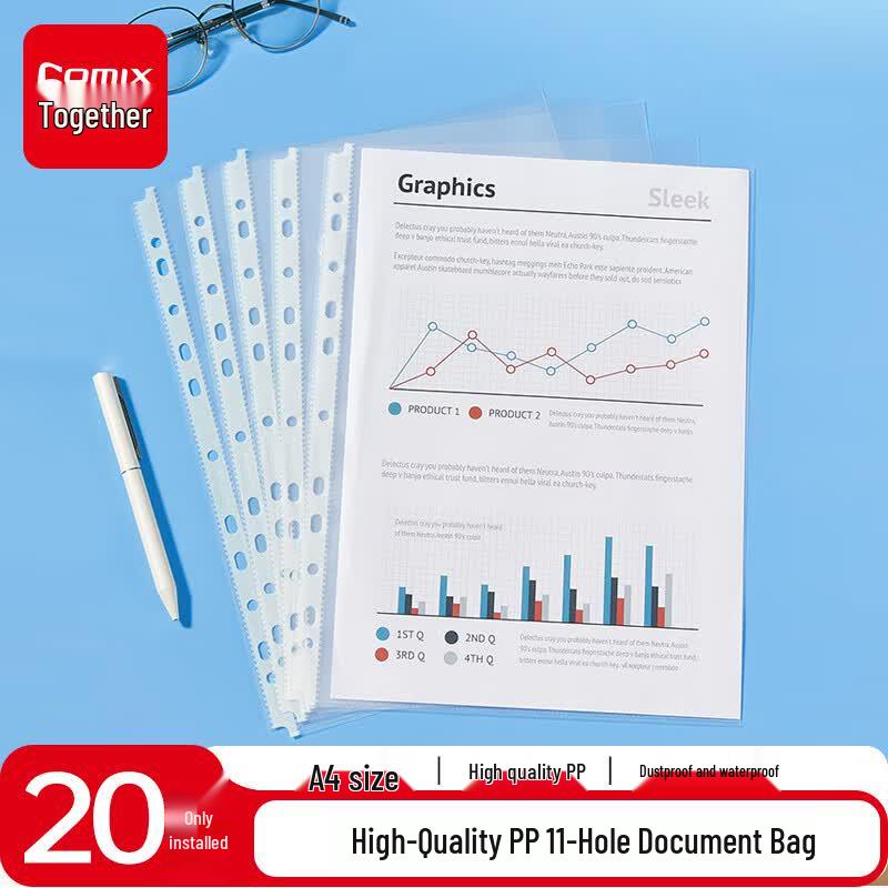 COMIX 11-Hole Anti-Glare Document Protector Sheets