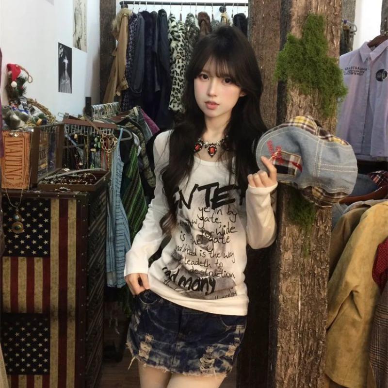 

Футболки Y2K с длинным рукавом для девочек с принтом, праздничная одежда, женские сексуальные футболки, модные футболки для леди M