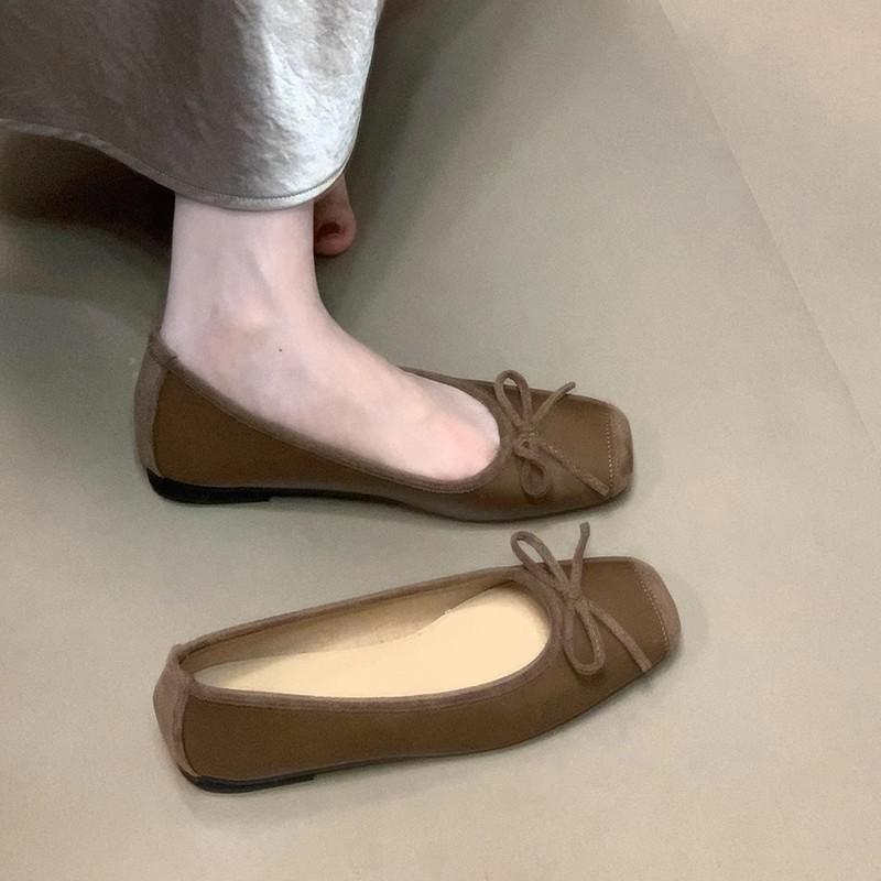 French bow flat women's shoes single shoes 2025 summer new shallow mouth ballet grandma shoes gentle beanie shoes