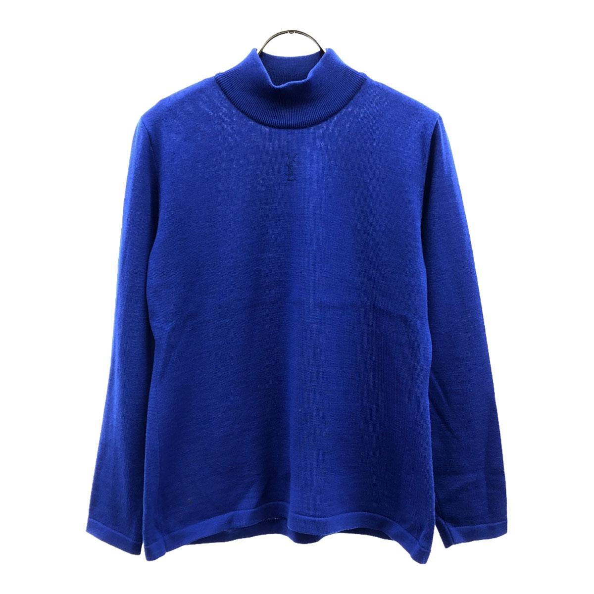 

YVES SAINT LAURENT 90-е 100% шерсть, вышивка старого логотипа, вязаный свитер с длинным рукавом и воротником-стойкой, женский, б/у