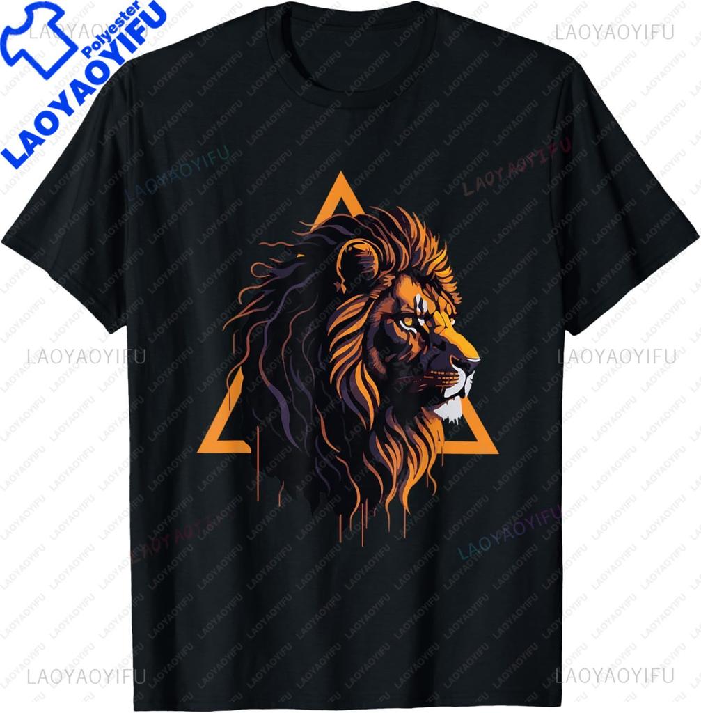 STEM Math Teacher Geometric Polygonal Abstract Modern Lion TShirt Casual Streetwear Y2k Harajuku Mens Clothing Camisas