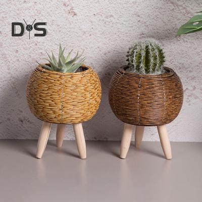 Rattan Woven Planter Pot Γλάστρα Εσωτερικού Εξωτερικού χώρου με Πόδια Χειροποίητο Κάκτο Χυμώδεις Φυτά Θήκη Δοχείο Σπίτι Μπαλκόνι Διακόσμηση κήπου