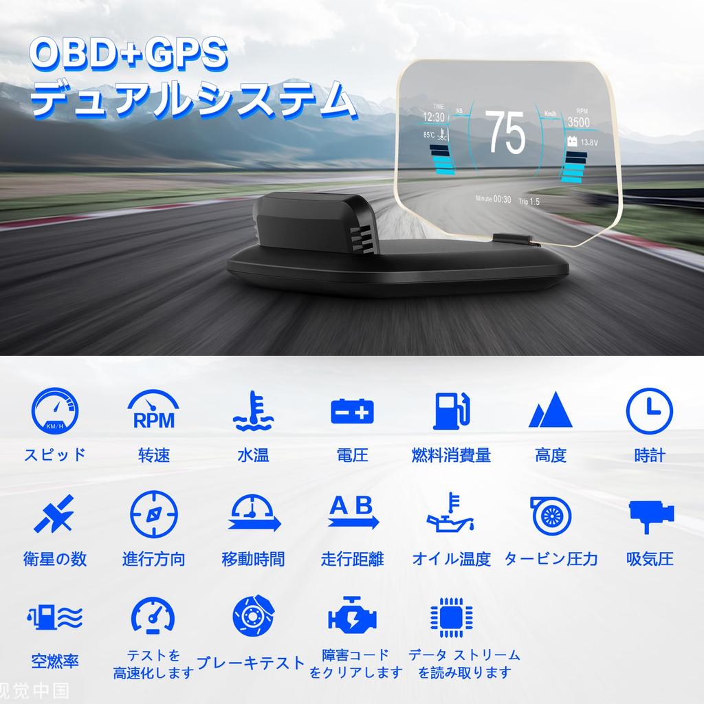 wiiyii Car OBD2 Tachometer OBD2 GPS OBD Suitable for Most Cars Manufactured After 2008 HUD, Tachometer, OBD2, Head-Up Display, Instrument, +