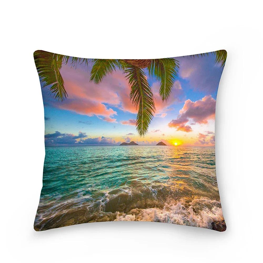 Landscape Pattern Decorative Cushion Cover Polyester Pillow Cover Throw Pillowcase Sofa Chair Bedroom Home Decoration 45X45Cm