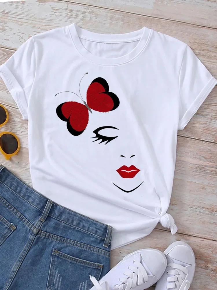 New Butterflies Balloons Print T-Shirt Fashion Harajuku White Graphic Tees Casual Short Sleeve Lady Y2k Tops Women's Clothing